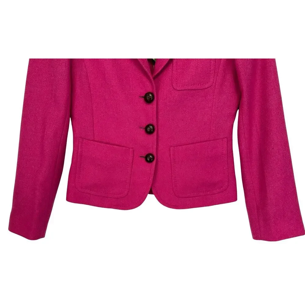 J. Crew Vintage Robert Noble Scottish Wool Herringbone Blazer Pink 70309 Size 2